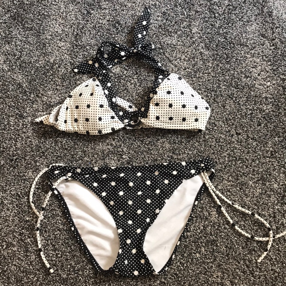 black and white polka dot bikini